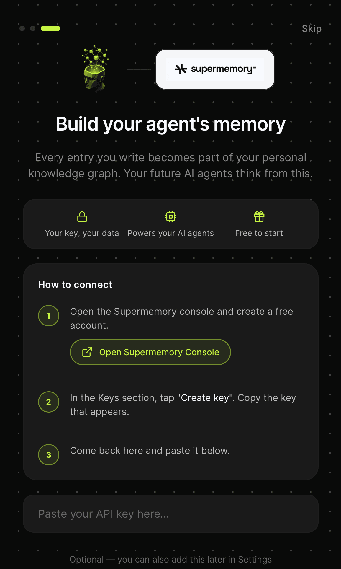 Supermemory integration screen